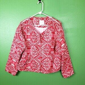 Line & Dot Women's Red Geometric Aztec Boho Zipper Jacket Size Large